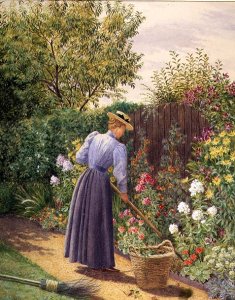 Lady gardening in a herbaceous border