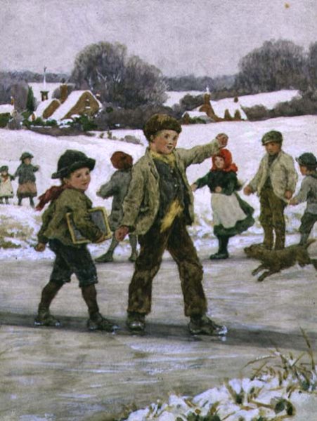 Children Sliding on a Pond