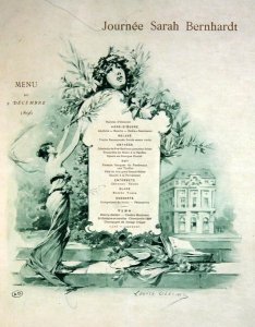 Menu for Sarah Bernhardt Day, 9th December 1896