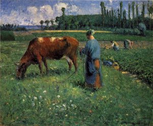 Girl Tending a Cow in Pasture, 1874