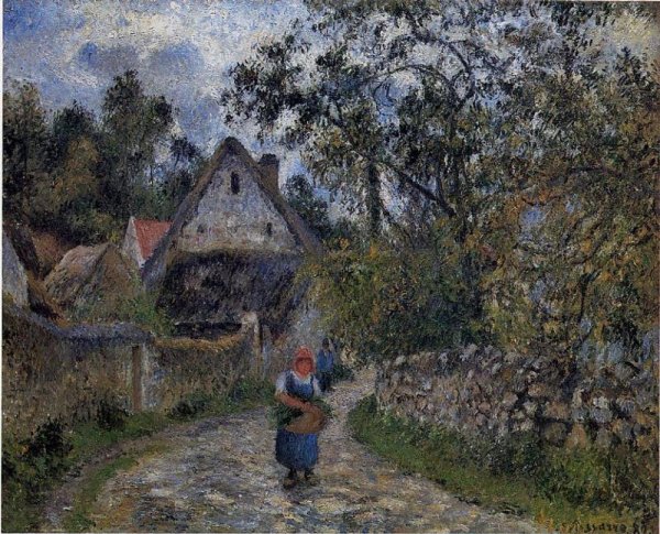 The village path - thatched cottages in Valhermeil, 1880