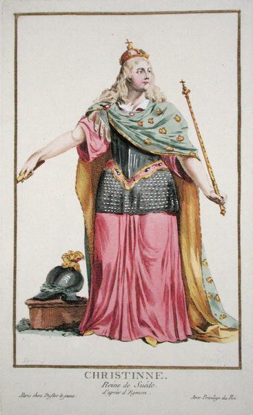 Christina (1626-89) Queen of Sweden from 'Receuil des Estampes, representant les Rangs et les Dignites, suivant le Costume de toutes les Nations existantes',  1780