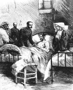 Alfonso XII visiting a cholera hospital at Aranjuez