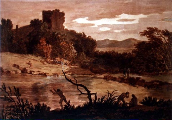 Landscape with men bathing