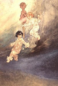 Untitled Watercolour, Children Underwater with an Elf