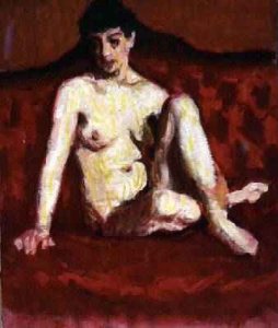 Seated Nude on a Red Sofa