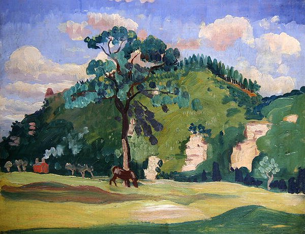 Landscape with a grazing horse