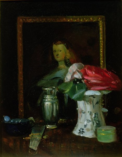 Still Life of Roses Portrait Vase and Fan