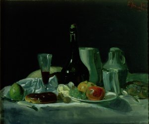 Still Life  Bottle and Fruit