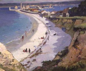 View of a beach with houses in the background