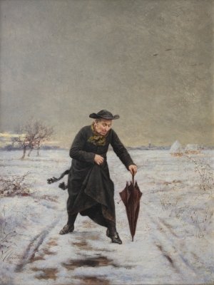 Parish Priest out in the Snow