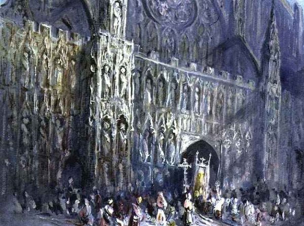 The West Front of Exeter Cathedral, with a Religious Procession in the Foreground