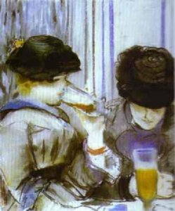 Two Women Drinking Bocks