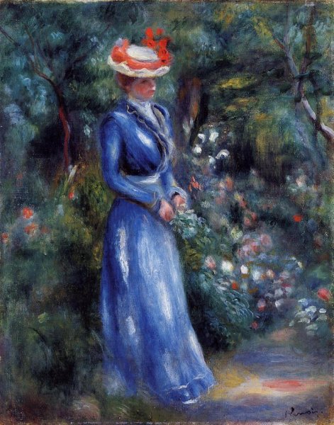 Woman In A Blue Dress Standing In The Garden Of Saint Cloud