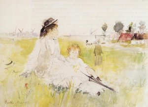 Girl And Child On The Grass