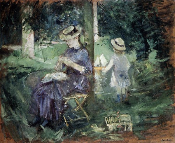 Girl Sewing In A Garden