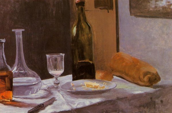 Still Life With Bottle Carafe Bread And Wine