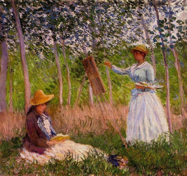 Suzanne Reading And Blanche Painting By The Marsh At Giverny