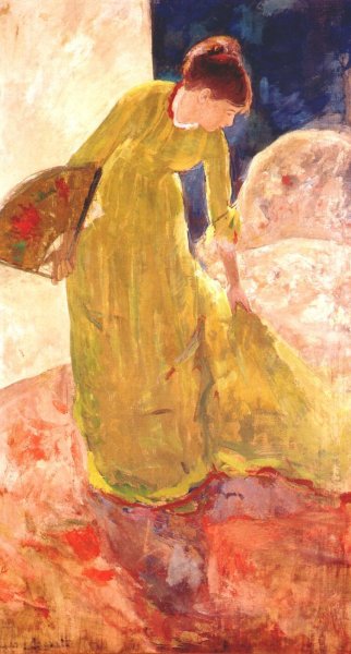 Woman Standing Holding A Fan