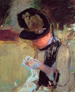 Young Woman Sewing In The Garden