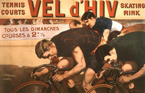 Races every Sunday, poster advertising the 'Vel d'Hiv' (velodrome d'hiver), 1910