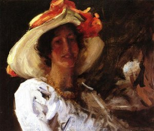 Portrait Of Clara Stephens Wearing A Hat With An Orange