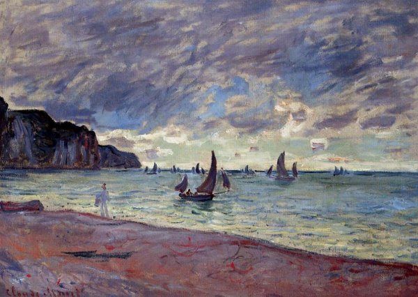 Fishing Boats By The Beach And The Cliffs Of Pourville