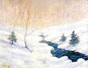 Woodland Stream In A Winter Landscape