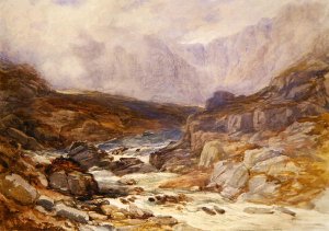 Welsh Mountain Scene with Torrential River