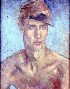 Young Man Wearing a Sun Visor