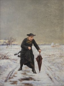 Parish Priest out in the Snow