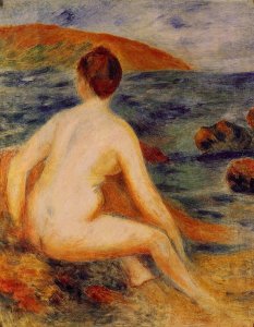 Nude Bather Seated By The Sea