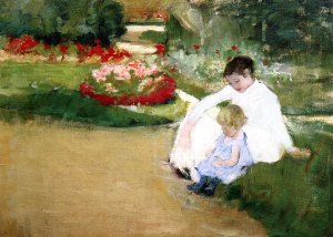 Woman And Child Seated In A Garden